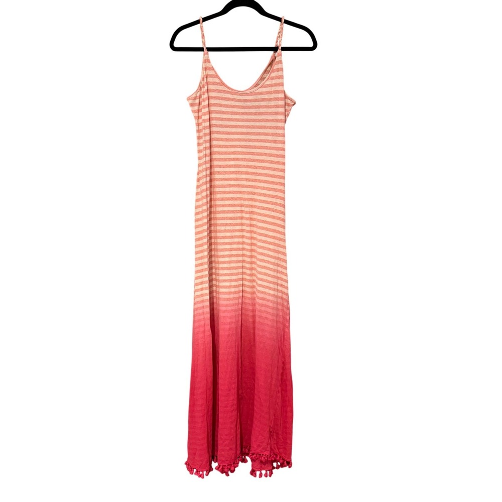Umgee Stripe dress long pink tassel fringe ombré Medium spaghetti straps twist